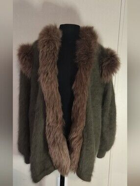 Olive Green Teddy Jacket with Brown Faux Fur